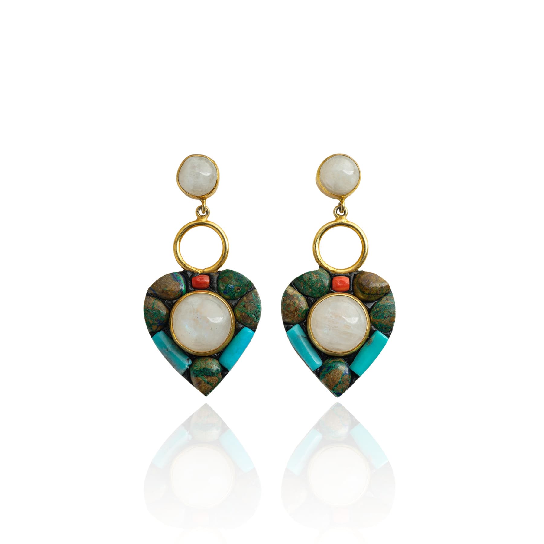 Mediterra Moonstone and Turquoise Earring — handmade by Deniz Ar Studio, view 1